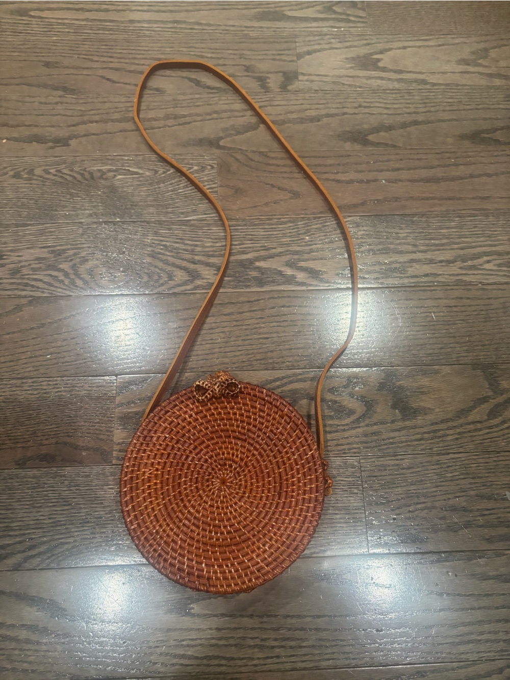 Handwoven Round Crossbody Bag - Brown